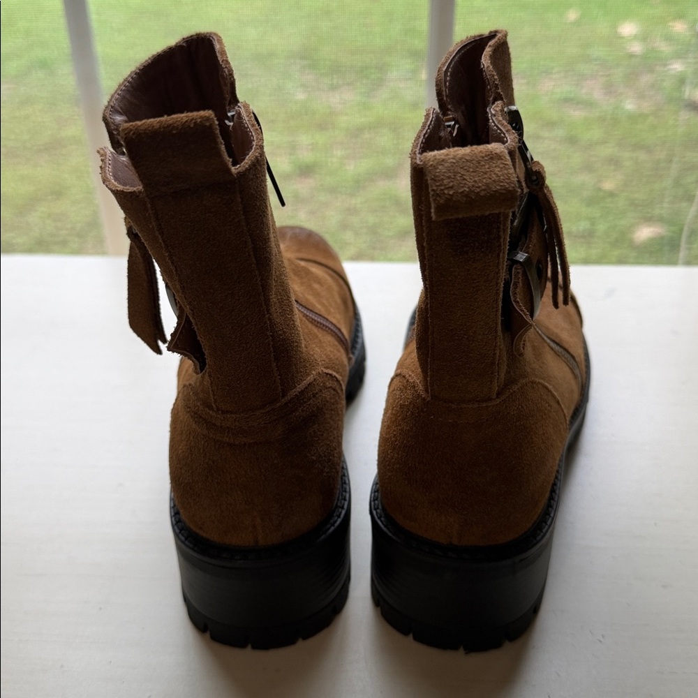 W D Collection Brown Suede Ankle Boots Lug Sole Buckle Size 6 - Picture 6 of 7